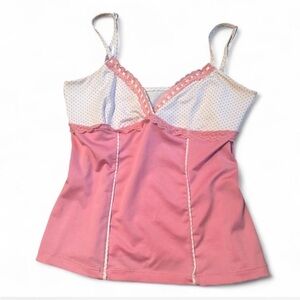 Pink and White Polka dot Lace Trim Cami Top